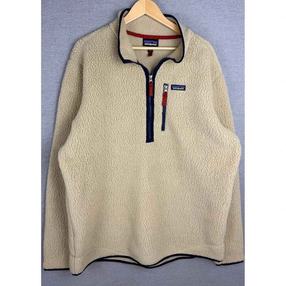 Patagonia Retro Pile Fleece Pullover Tan‎ XXL Mens 1/4 Zip Sherpa Jacket 22811